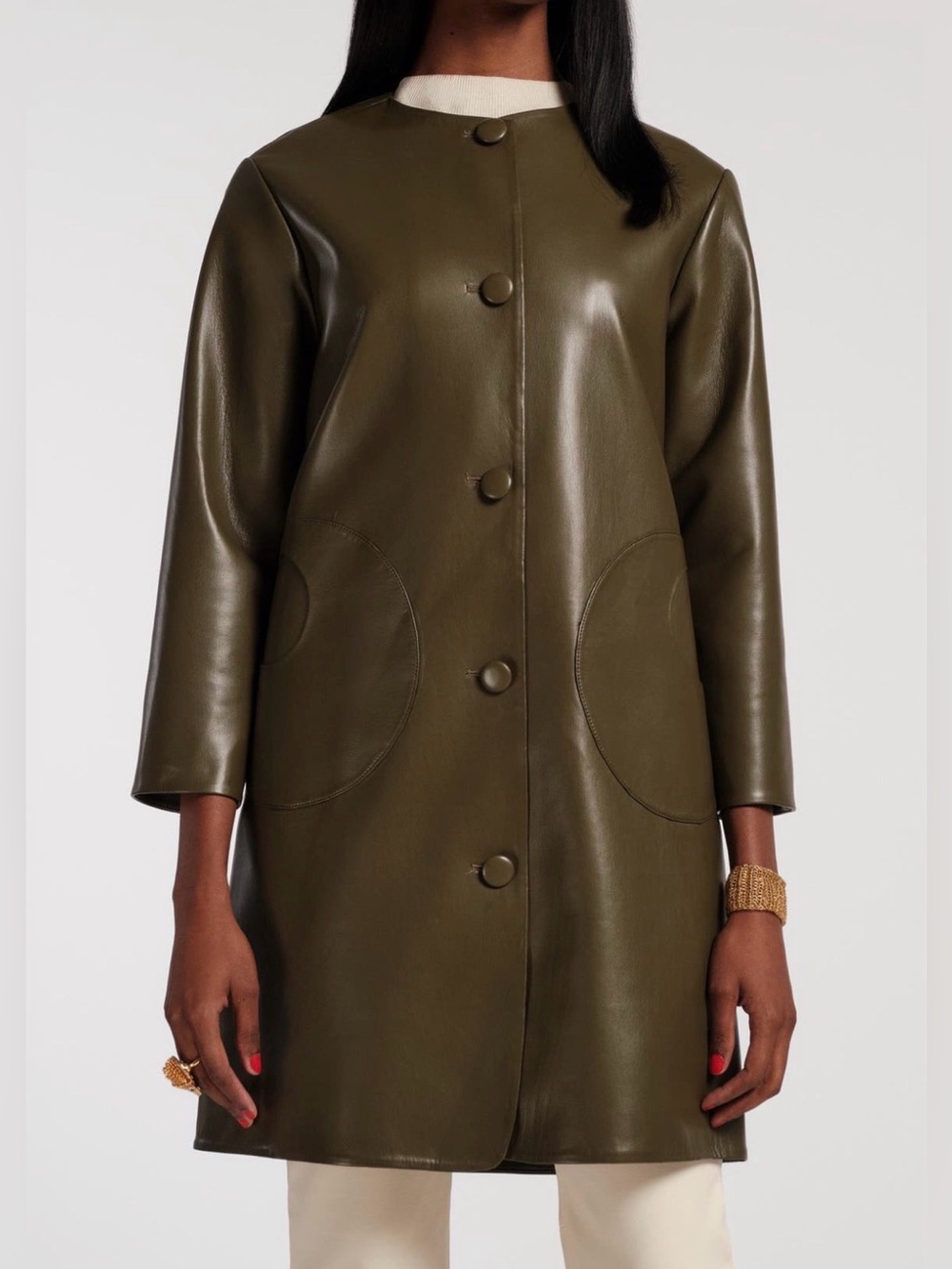 Frances Valentine Mod Jacket Olive Faux Leather Coat NWOT